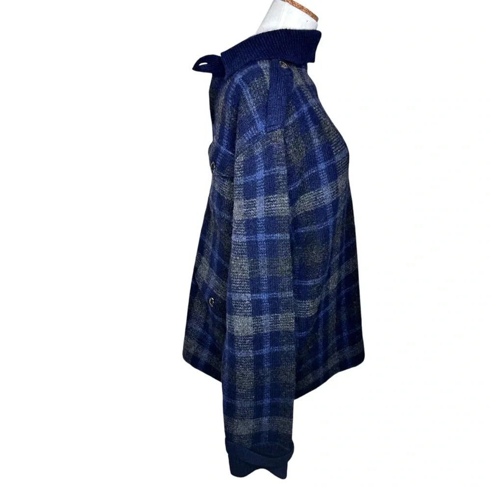 Vintage 80s Polo Ralph Lauren Plaid Wool & Alpaca Cardigan Sweater Jacket Blue